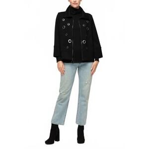 NEW IC COLLECTION grommet detail polyurethane jacket in black